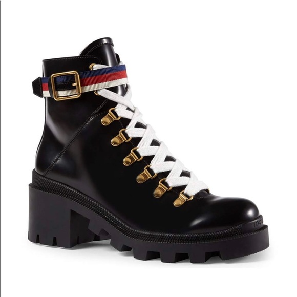 gucci combat boots with pearls
